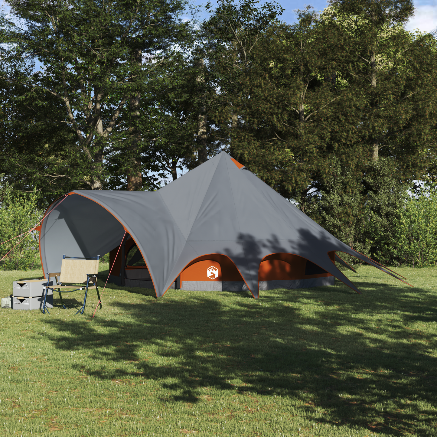 Teepee palapinė su stogu Pilka ir oranžinė 600 x 600 x 347 cm