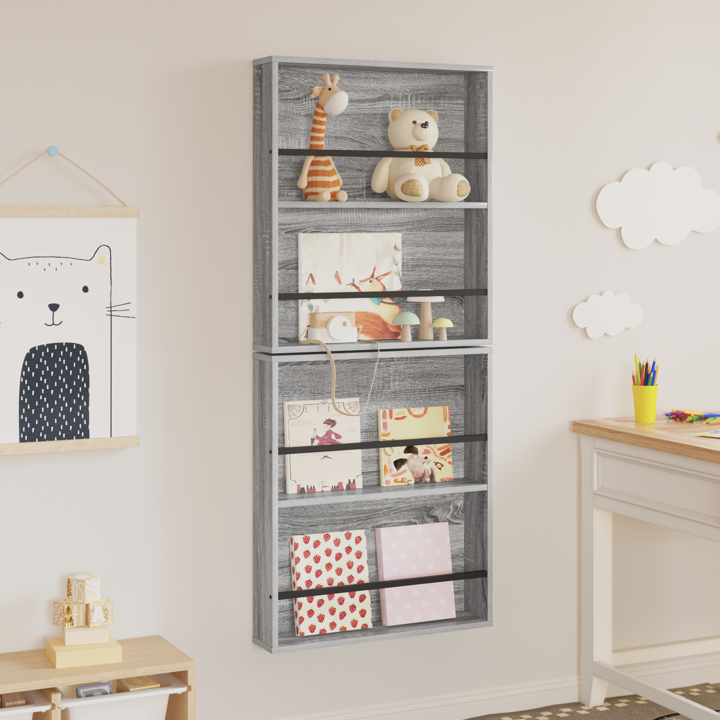 Žurnalų stovas su lentyna 2 pcs Pilkas Sonoma 60 x 12 x 70 cm