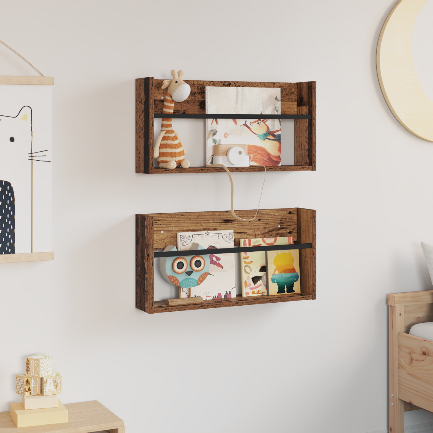 Žurnalų stovas su lentyna 2 pcs Senas medis 60 x 12 x 30 cm