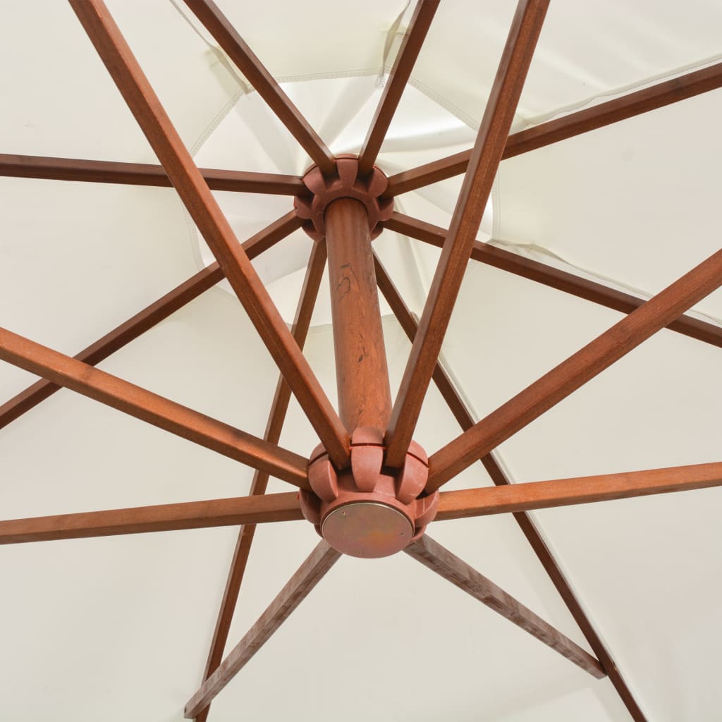 Pakabinamas skėtis nuo saulės, baltas, 350cm, medinis kotas