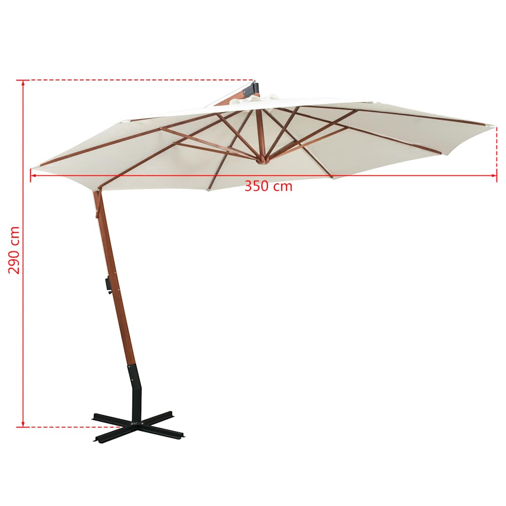 Pakabinamas skėtis nuo saulės, baltas, 350cm, medinis kotas