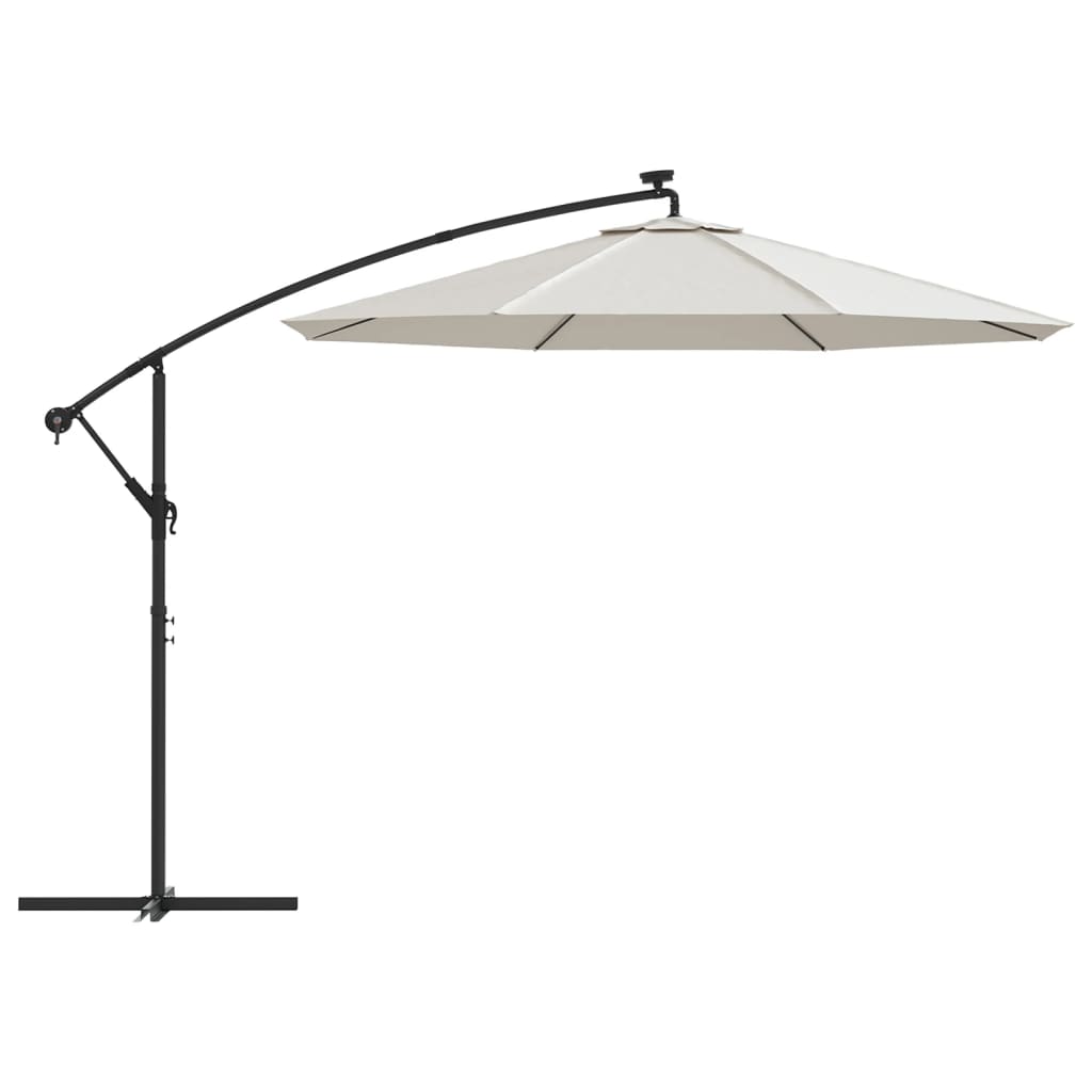 Pakabinamas skėtis su LED, smėlio, 300cm, metalinis kotas