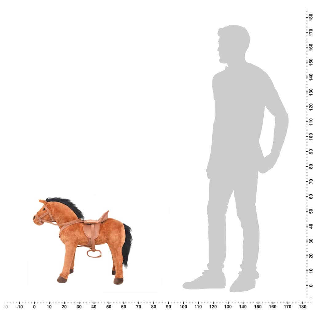 Stovintis žaislas žirgas, rudos spalvos, pliušas