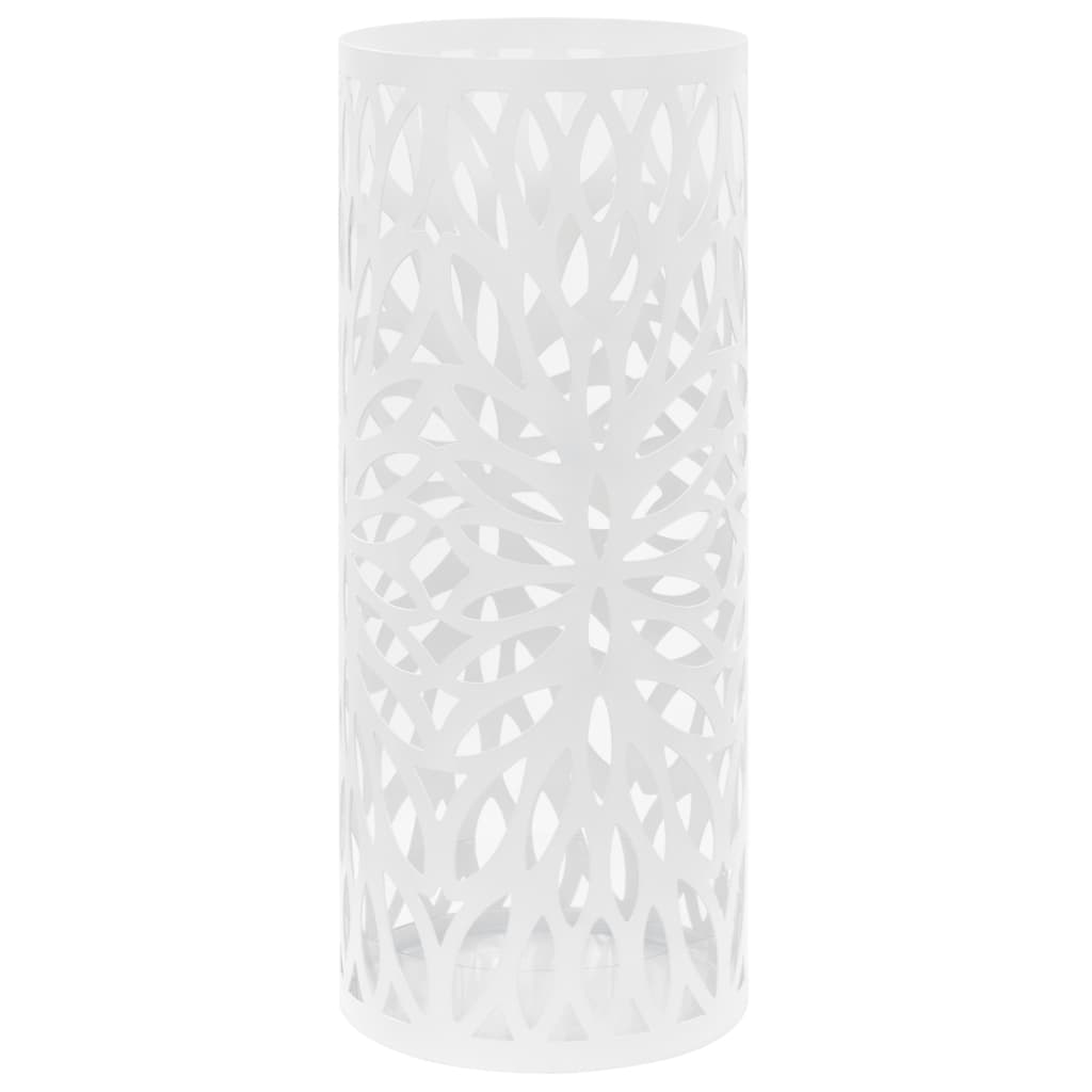 Stovas skėčiams, su išpjautais lapais, plieninis, baltas