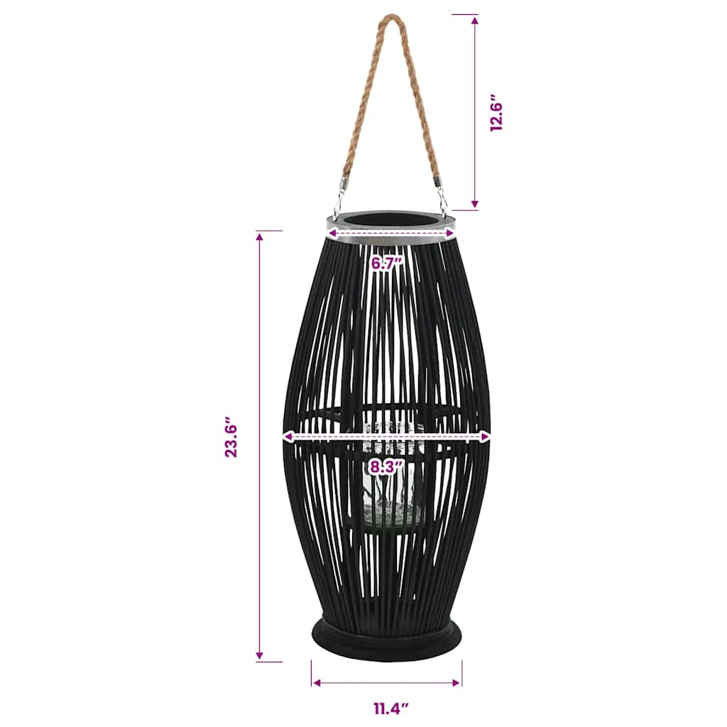 Pakabinamas žibintas žvakei, juodas, 60cm, bambukas