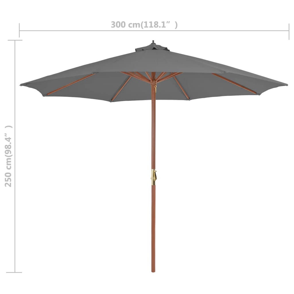 Lauko skėtis nuo saulės su mediniu stulpu, antracito, 300cm