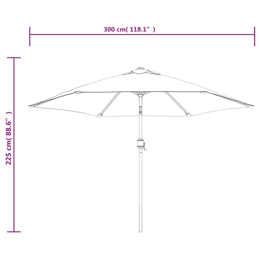 Lauko skėtis su LED ir plieniniu stulpu, taupe, 300cm