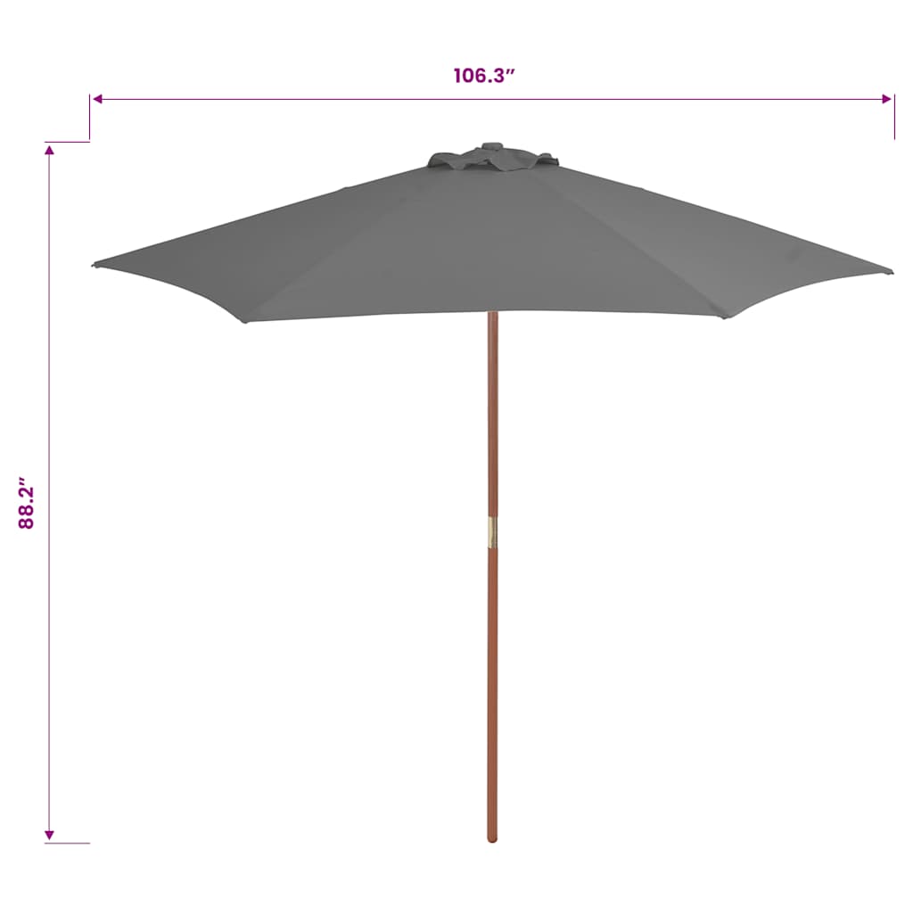 Lauko skėtis nuo saulės su mediniu stulpu, antracito, 270cm
