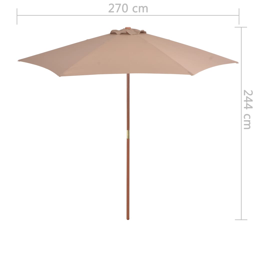 Lauko skėtis nuo saulės su mediniu stulpu, taupe, 270cm