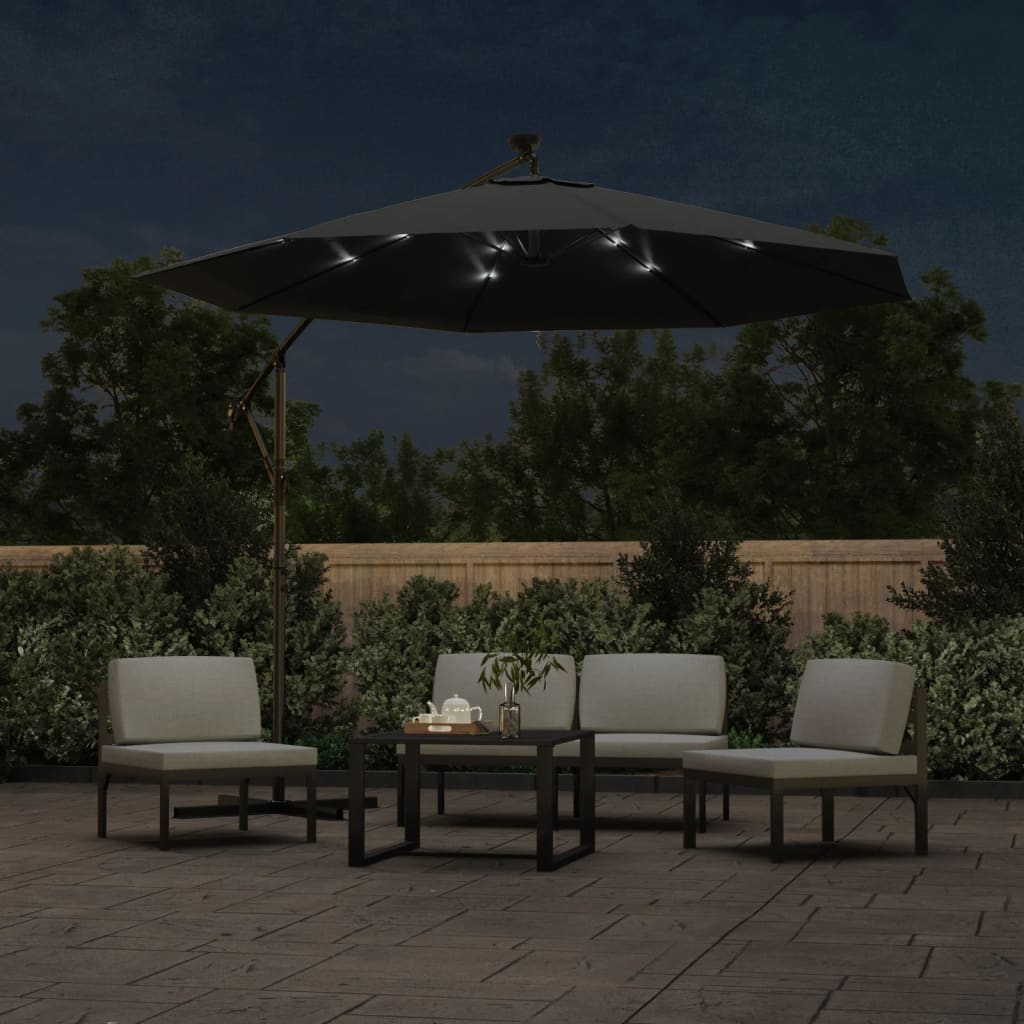Gembinis skėtis su LED ir plieniniu stulpu, antracito, 300cm