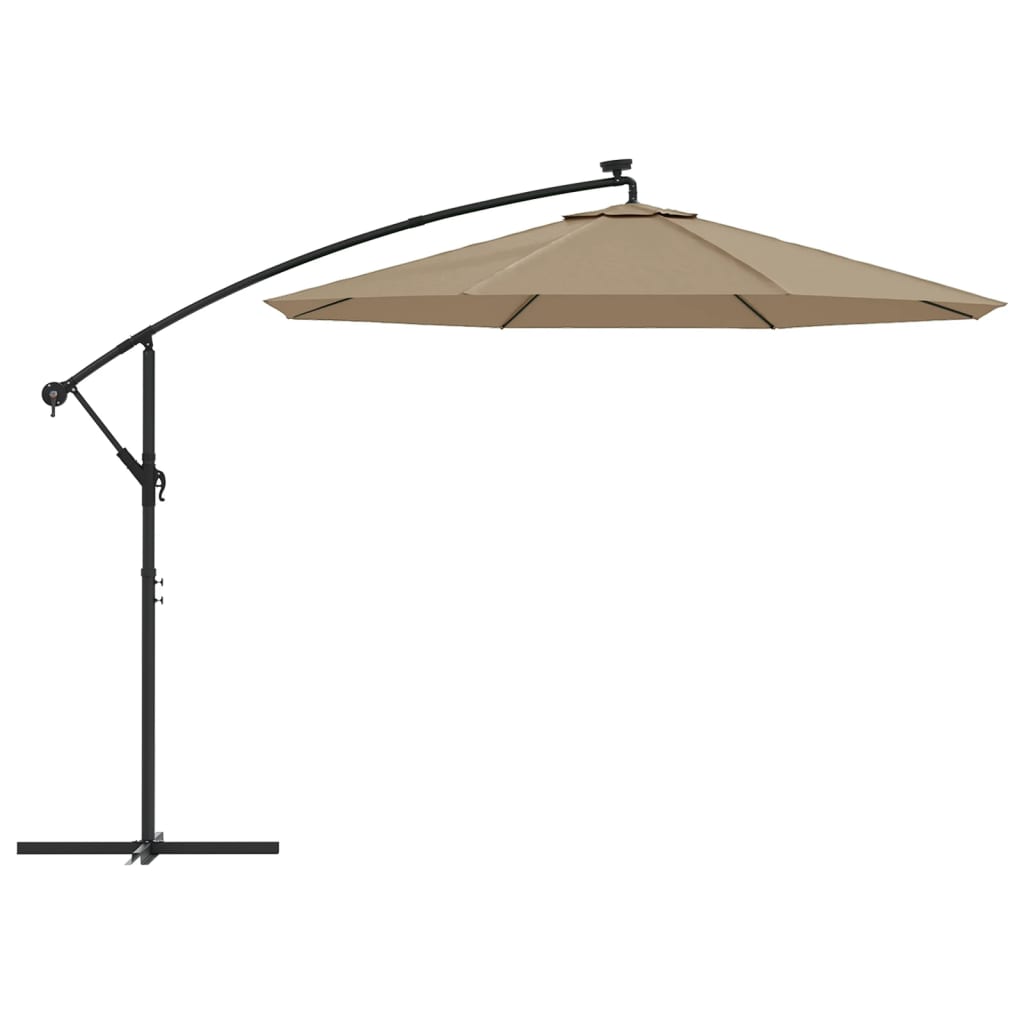 Gembinis skėtis su LED ir plieniniu stulpu, taupe, 300cm