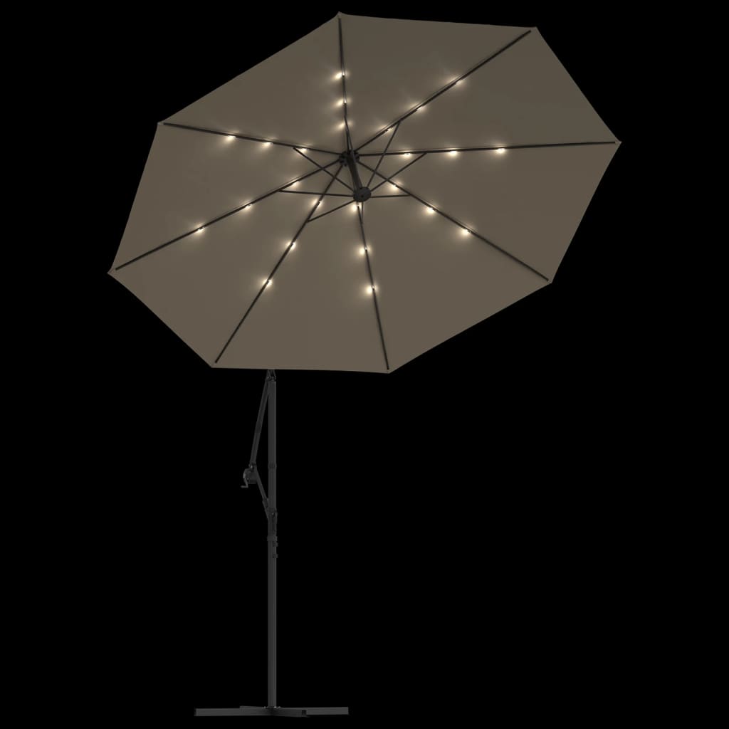 Gembinis skėtis su LED ir plieniniu stulpu, taupe, 300cm