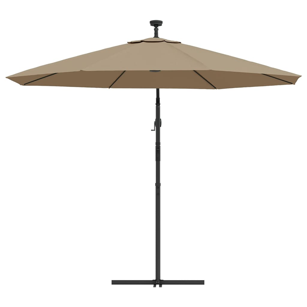 Gembinis skėtis su LED ir plieniniu stulpu, taupe, 300cm
