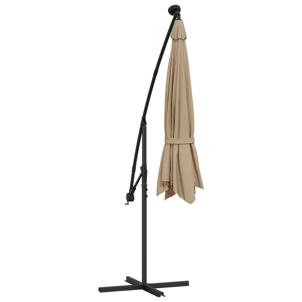 Gembinis skėtis su LED ir plieniniu stulpu, taupe, 300cm