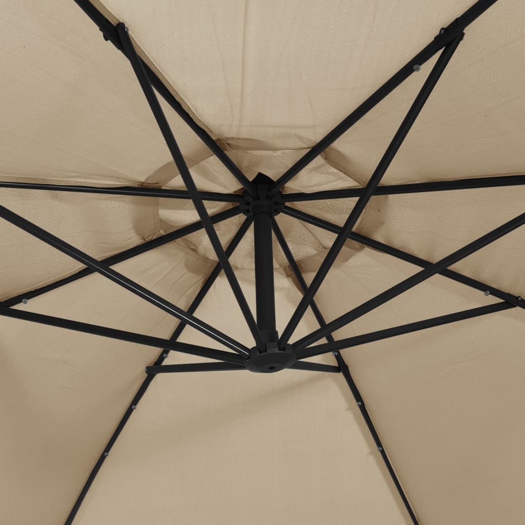 Gembinis skėtis su LED ir plieniniu stulpu, taupe, 300cm