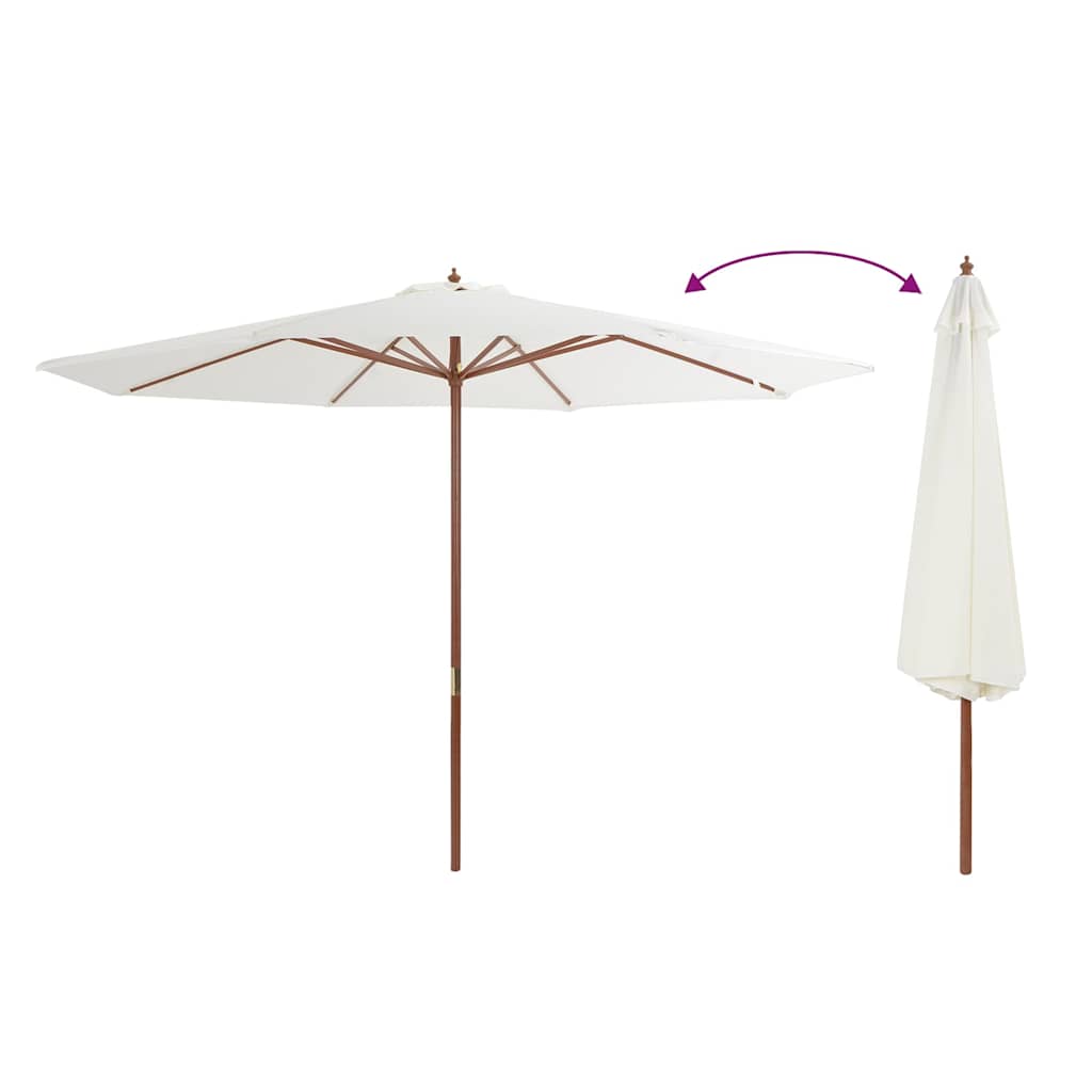 Lauko skėtis su mediniu stulpu, smėlio baltos spalvos, 350cm