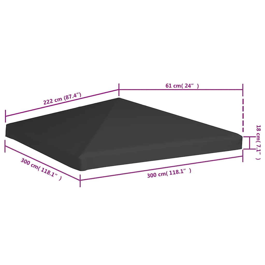 Viršutinis pavėsinės uždangalas, pilkas, 310 g/m², 3x3m