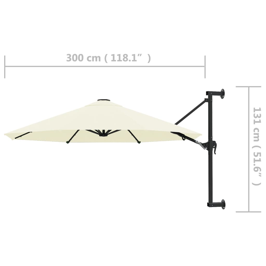 Prie sienos montuojamas skėtis su stulpu, smėlio, 300cm