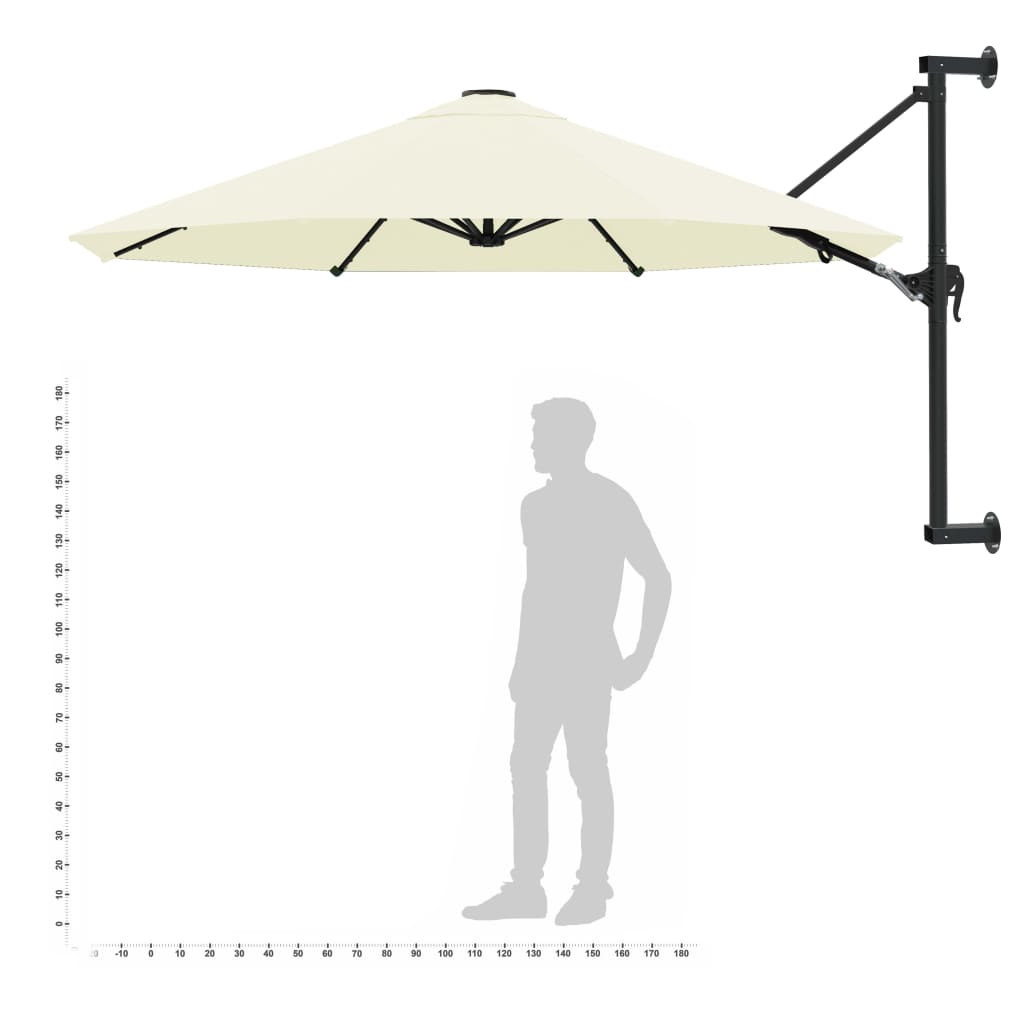 Prie sienos montuojamas skėtis su stulpu, smėlio, 300cm