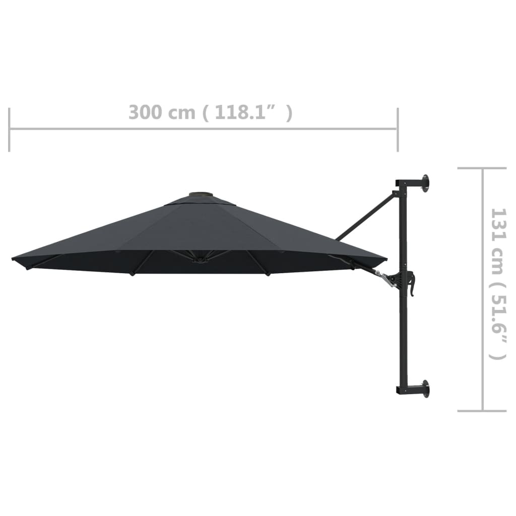 Prie sienos montuojamas skėtis su stulpu, antracito, 300cm