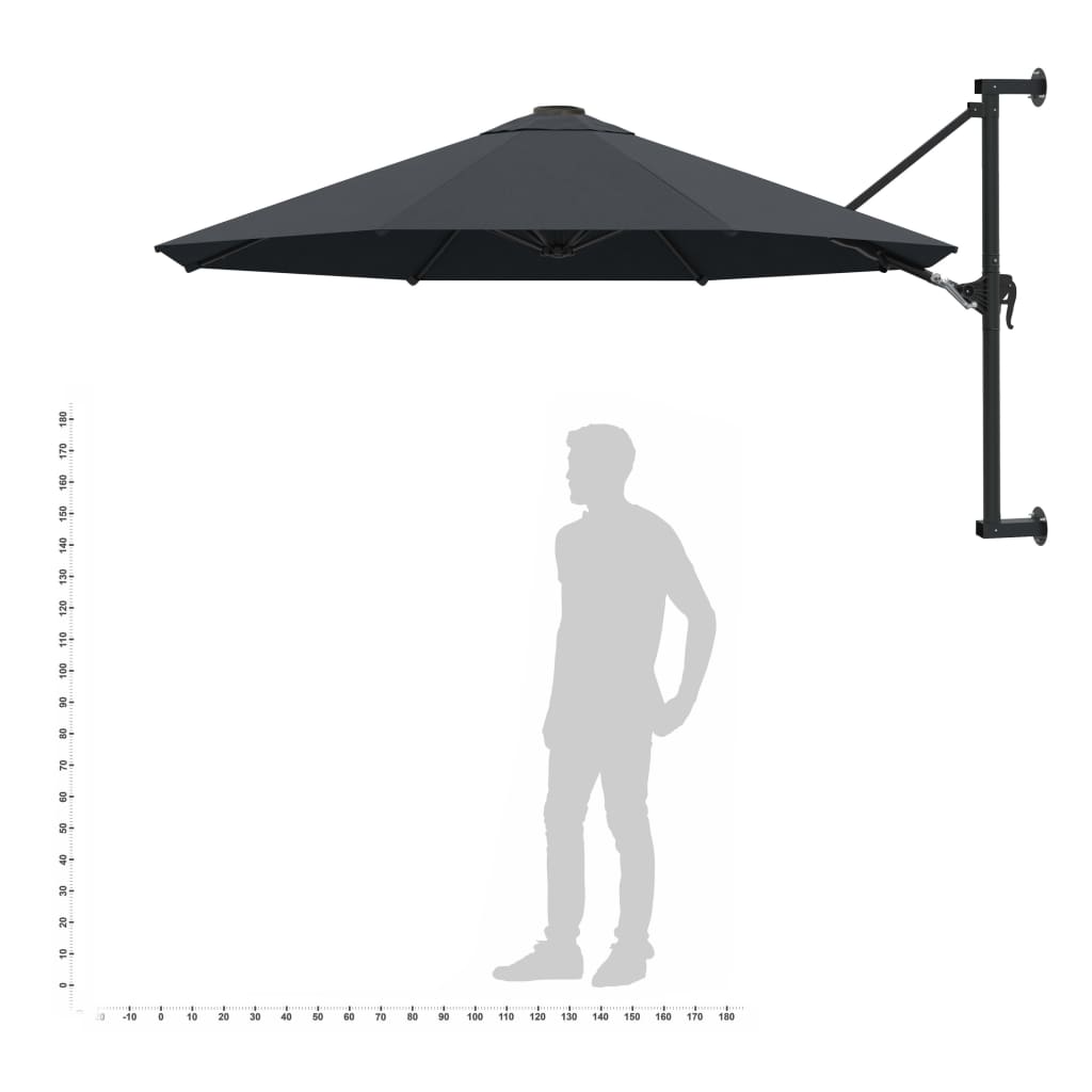 Prie sienos montuojamas skėtis su stulpu, antracito, 300cm