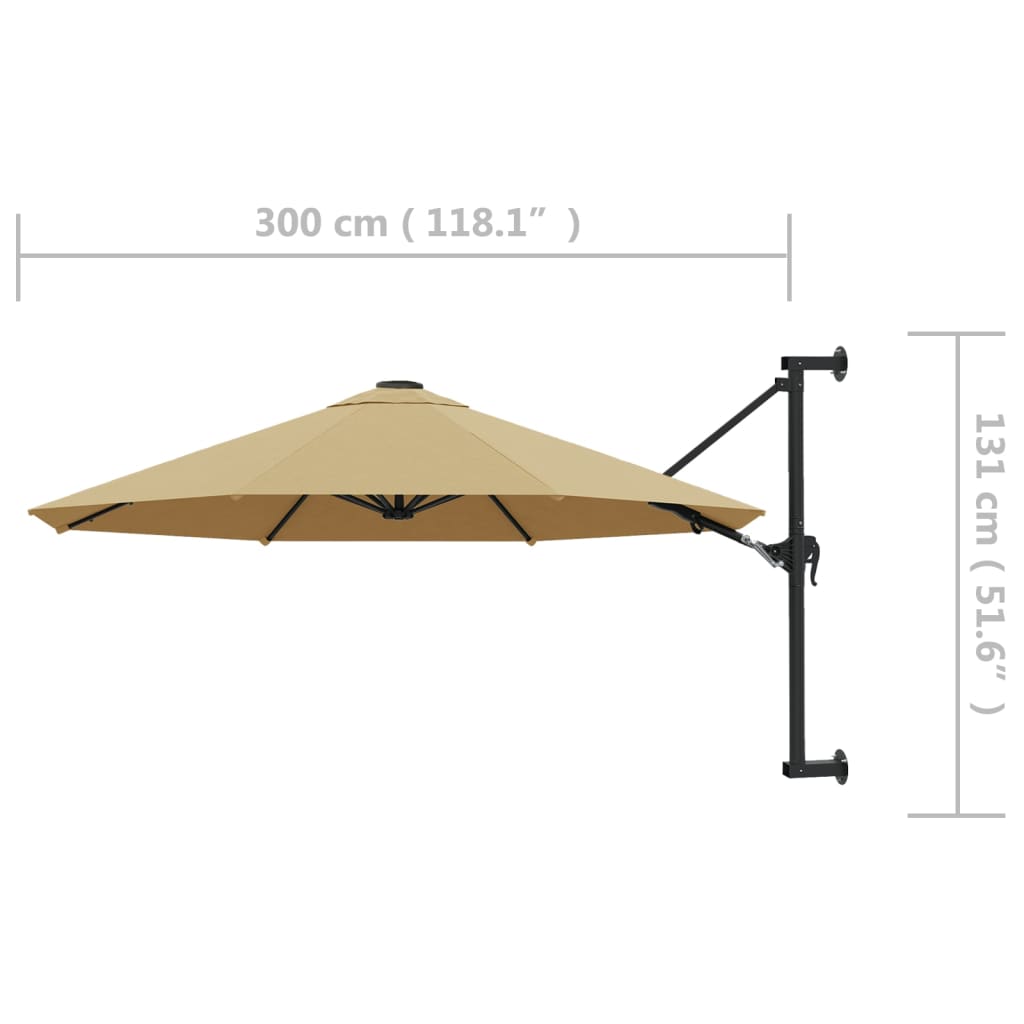 Prie sienos montuojamas skėtis su stulpu, taupe, 300cm