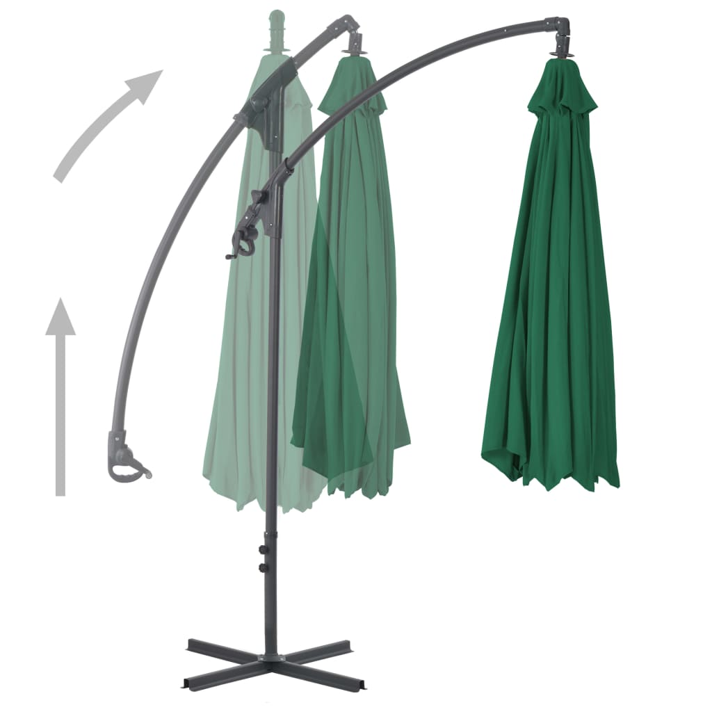 Gembinis sodo skėtis su plieniniu stulpu, žalias, 300cm
