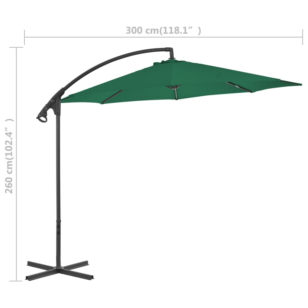 Gembinis sodo skėtis su plieniniu stulpu, žalias, 300cm