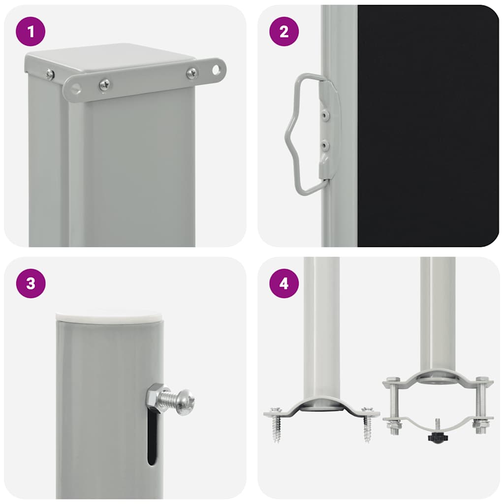 Ištraukiama šoninė kiemo pertvara, juodos spalvos, 120x300cm