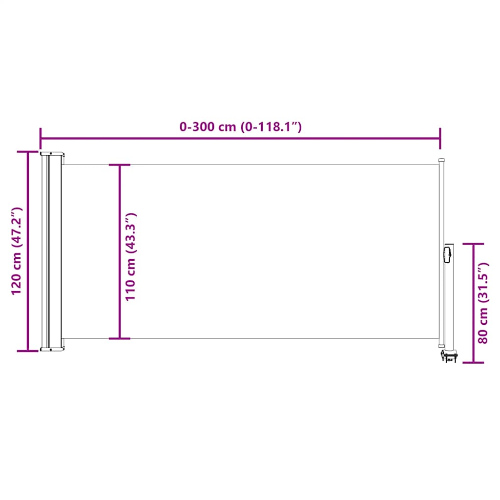 Ištraukiama šoninė kiemo pertvara, juodos spalvos, 120x300cm