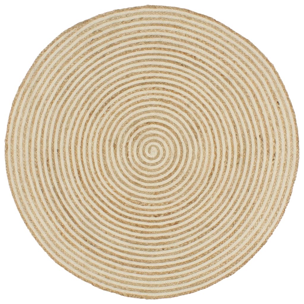 Kilimas, baltas, 150cm, džiutas, rankų darbo, spiralės dizainas
