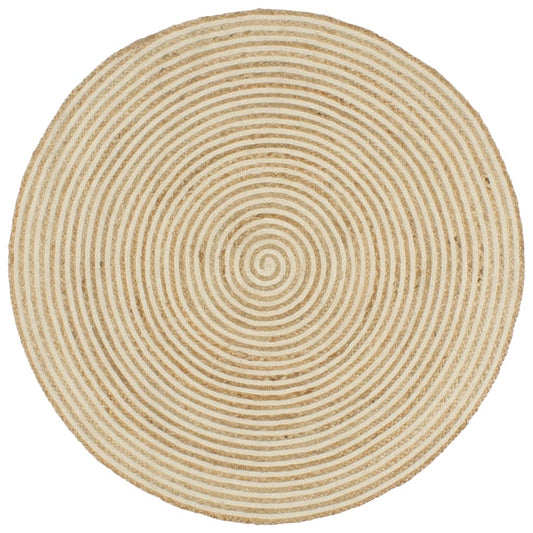 Kilimas, baltas, 150cm, džiutas, rankų darbo, spiralės dizainas