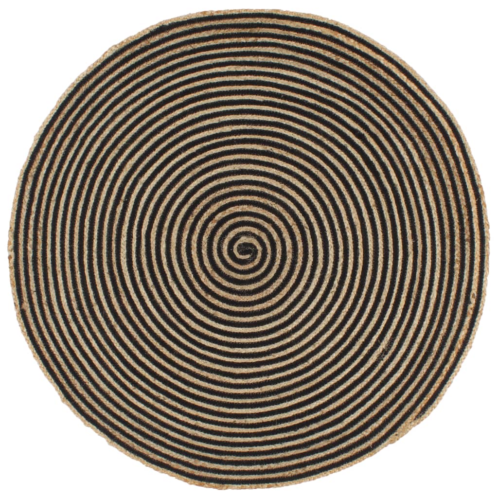 Kilimas, juodas, 90cm, džiutas, rankų darbo, spiralės dizainas