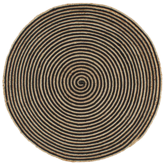 Kilimas, juodas, 90cm, džiutas, rankų darbo, spiralės dizainas