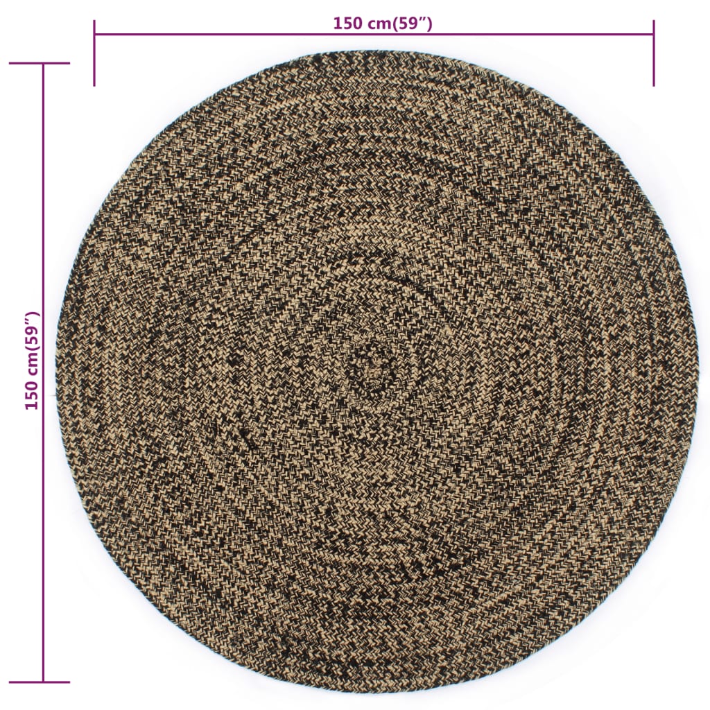 Kilimas, juodos ir natūralios sp., 150cm, džiutas, rankų darbo
