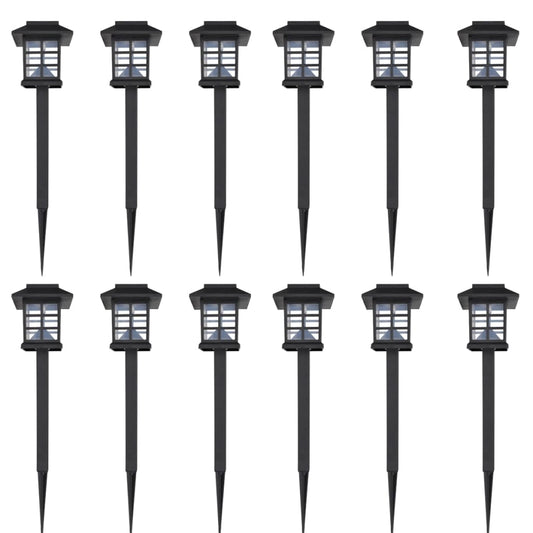 12 Lauko LED Šviestuvų su Saulės Elementais ir Įvarais 8,6x8,6x38 cm