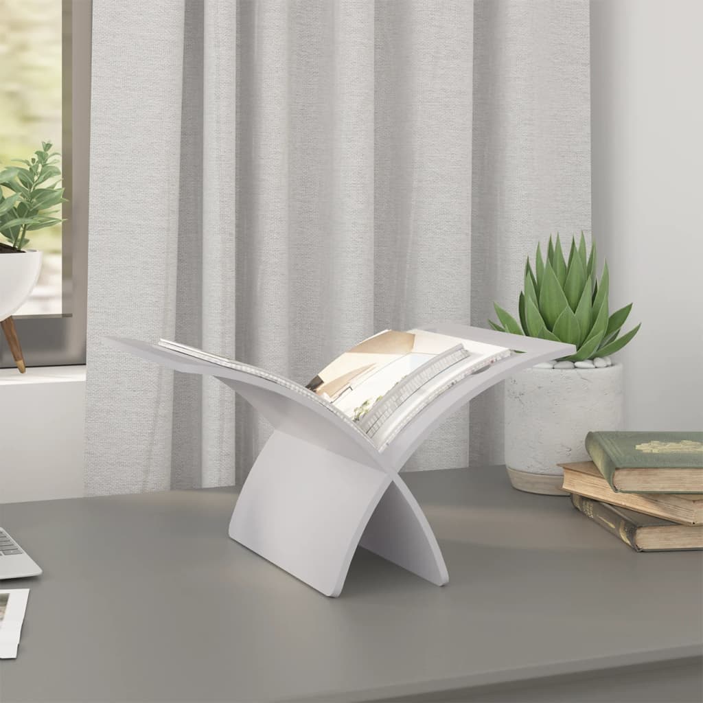 Medinis žurnalų laikiklis, baltas, pastatomas ant žemės