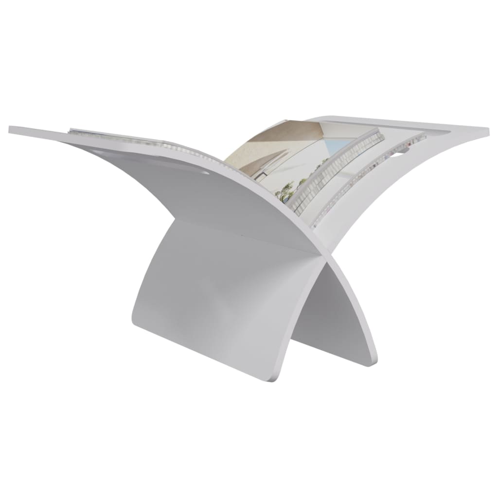 Medinis žurnalų laikiklis, baltas, pastatomas ant žemės