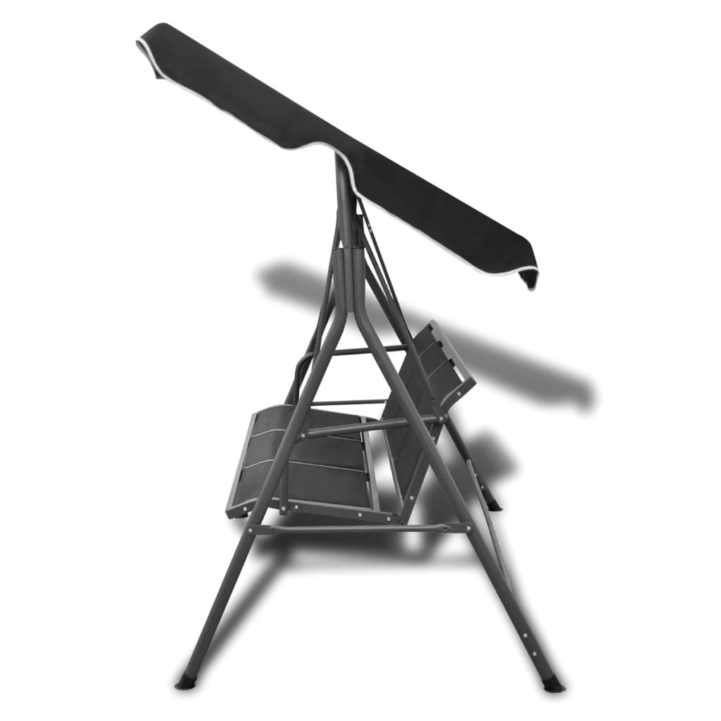 Sodo sūpynės-suoliukas su stogeliu, juodos spalvos