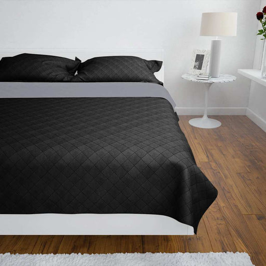 Dvipusis dygsniuotas lovos užtiesalas juodas/pilkas 170 x 210 cm