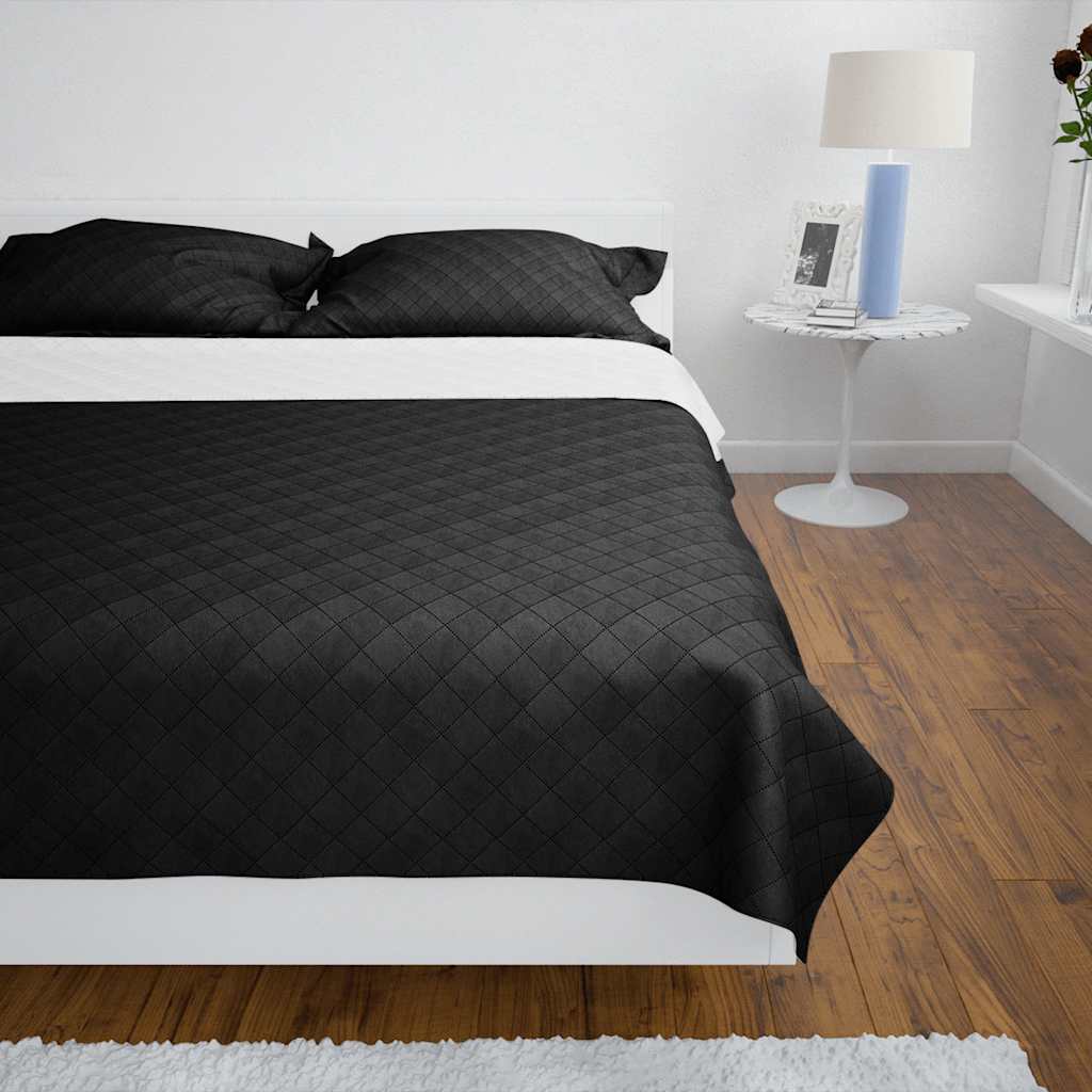 Dvipusis dygsniuotas lovos užtiesalas juodas/baltas 170 x 210 cm