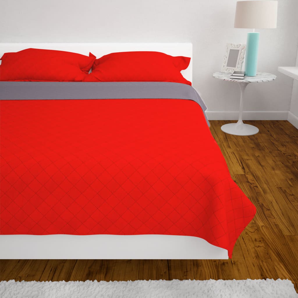 131556 vidaXL Double-sided Quilted Bedspread Red and Grey 220x240 cm