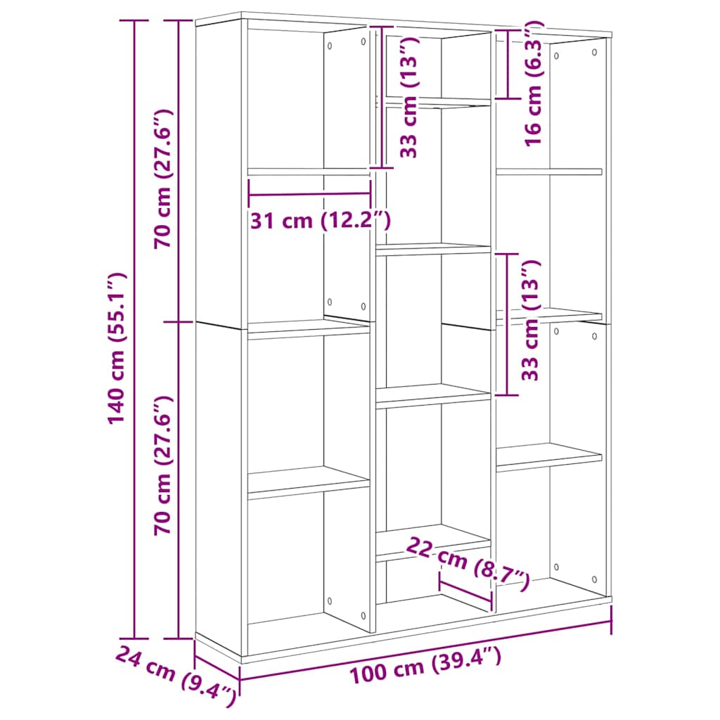 Pertvara/spintelė knygoms, betono, 100x24x140cm, mediena
