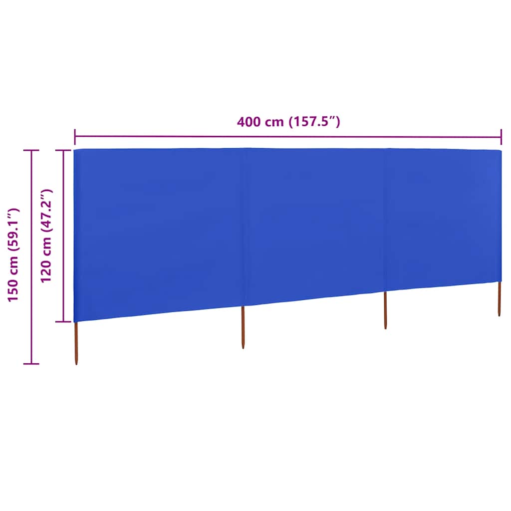 Uždanga nuo vėjo, 3 plokštės, žydra, 400x120cm, audinys