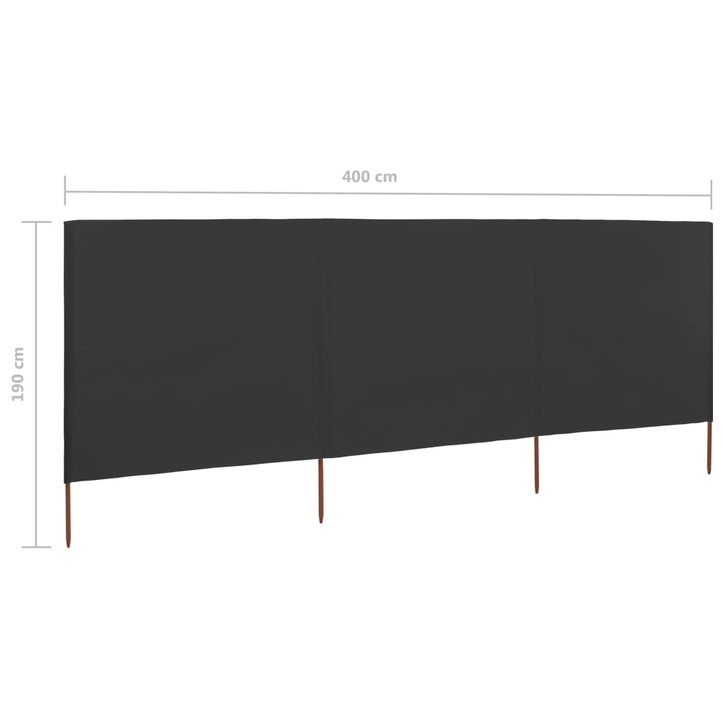 Uždanga nuo vėjo, antracito, 400x160cm, audinys, 3 plokštės