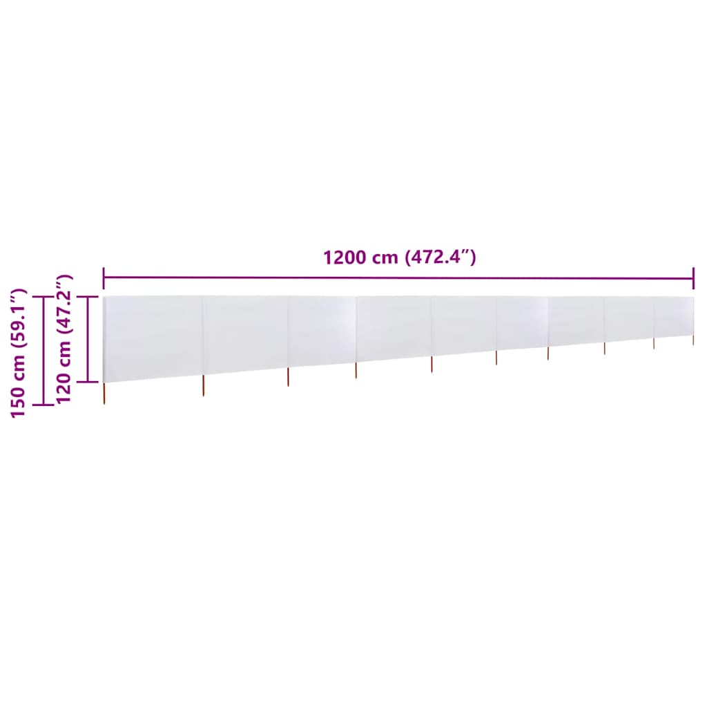 Uždanga nuo vėjo, 9 plokštės, smėlio balta, 1200x120cm, audinys