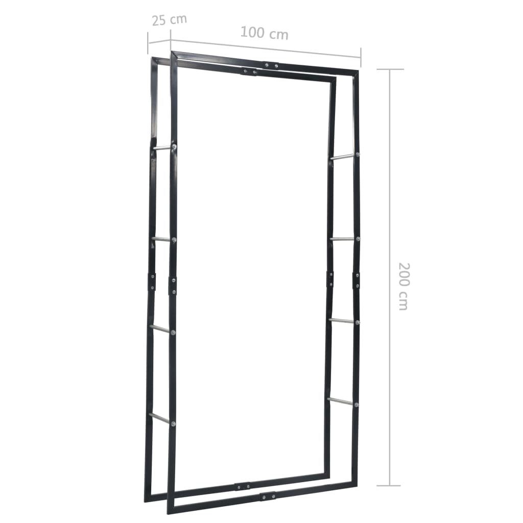 Stovas malkoms, juodos spalvos, 100x25x200cm, plienas