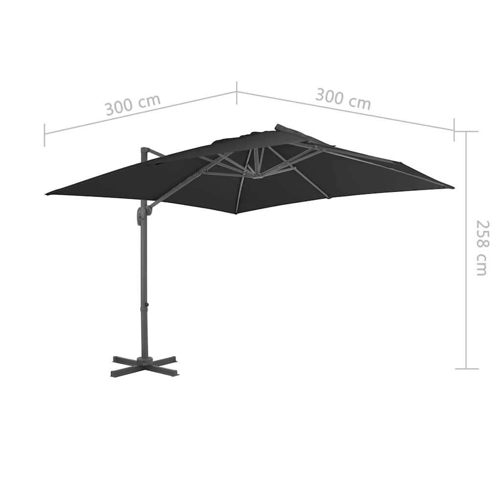 Gembinis sodo skėtis su aliuminio stulpu, juodas, 3x3m