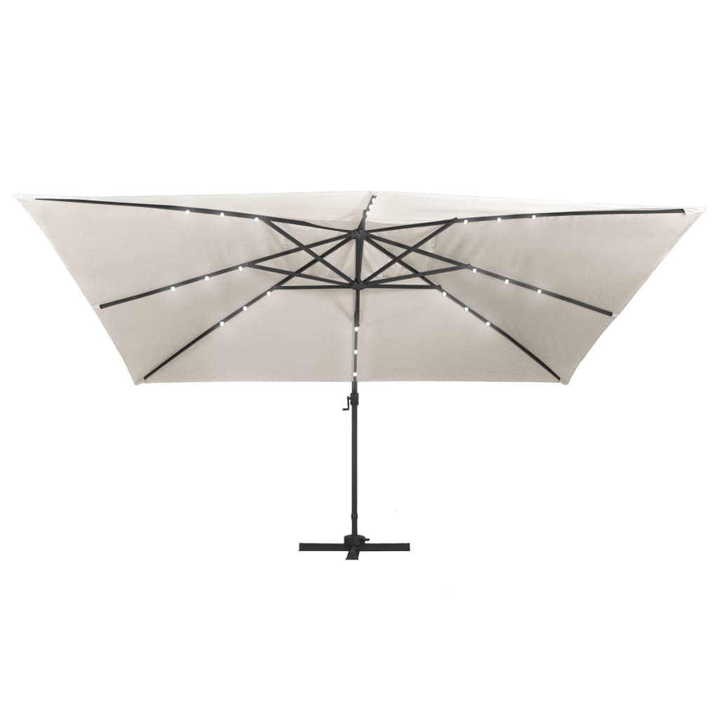 Gembinis skėtis su LED ir aliuminio stulpu, smėlio, 400x300cm