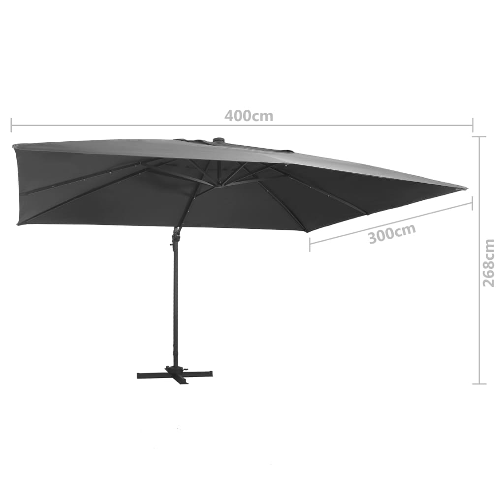Gembinis skėtis su LED/aliuminio stulpu, antracito, 400x300cm